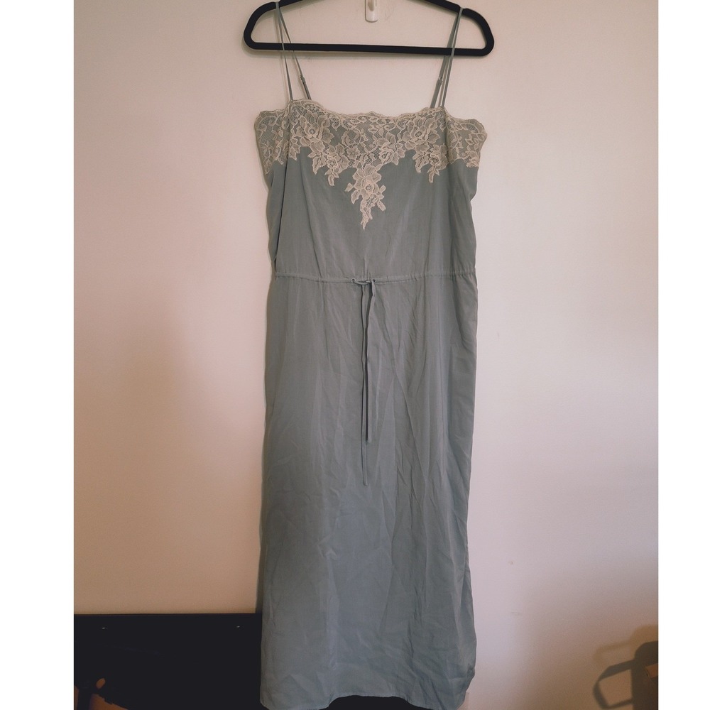 Reformation Alondra Lace Trim Midi Dress Mineral Blue Organic Cotton Size 8 NWT